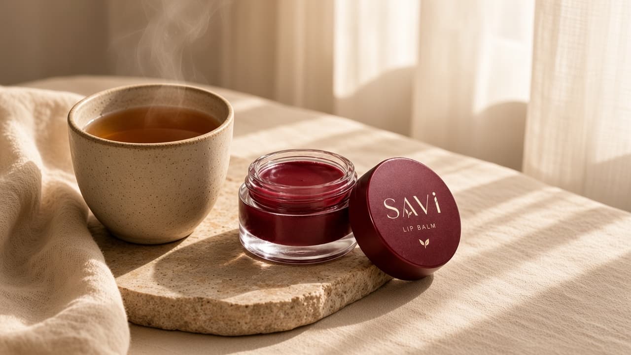 Manjistha & Ratanjoth Lip Balm in morning light